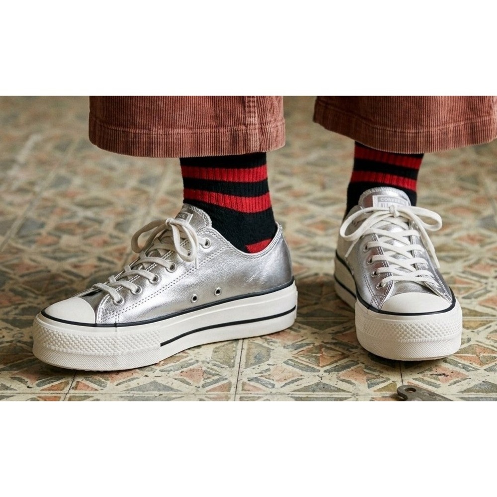 Converse Chuck Taylor All Star Lift Double Stack Platform Low M 10 W 12 Silver